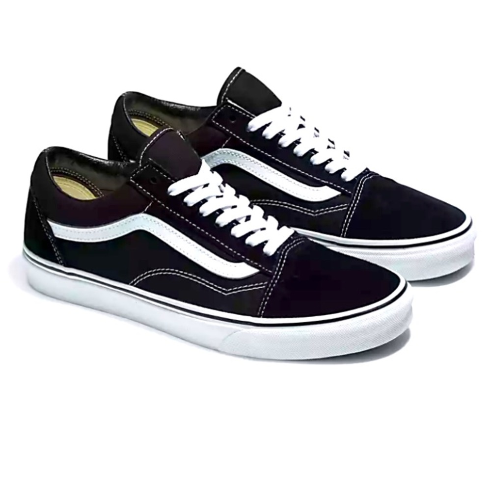 Vans 6.5 Black Old Skool Shoe White Sidestrip stitch Suede & canvas very good